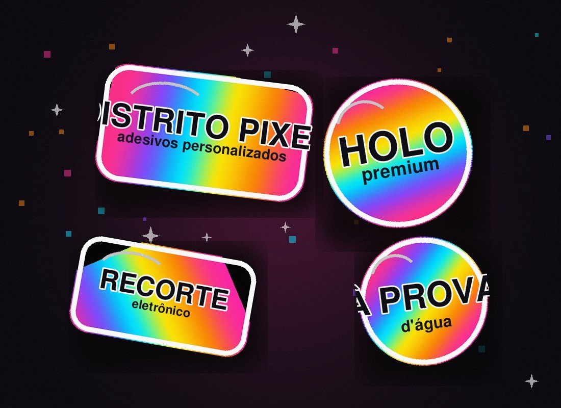 Composição de adesivos holográficos premium Distrito Pixel