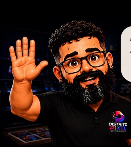 Mascote da Distrito Pixel acenando